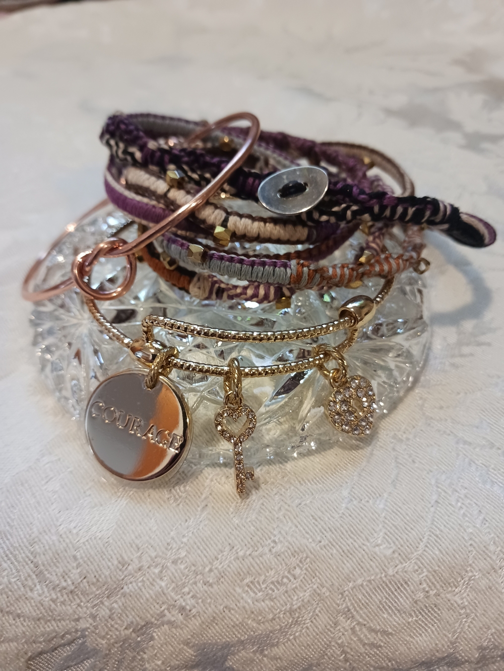 Bracelet Set - Gold Charm - Copper Love Knot - Hand Woven Wrap